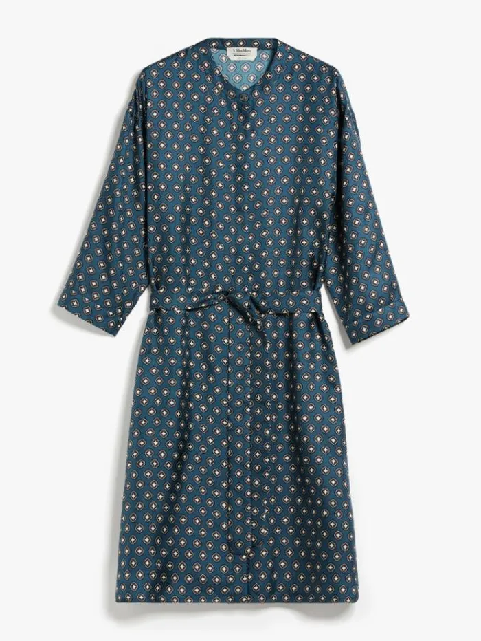 Woman Printed Silk Kaftan Dress Navy Maxmara Dresses Woman Printed Silk Kaftan Dress Navy Maxmara Dresses
