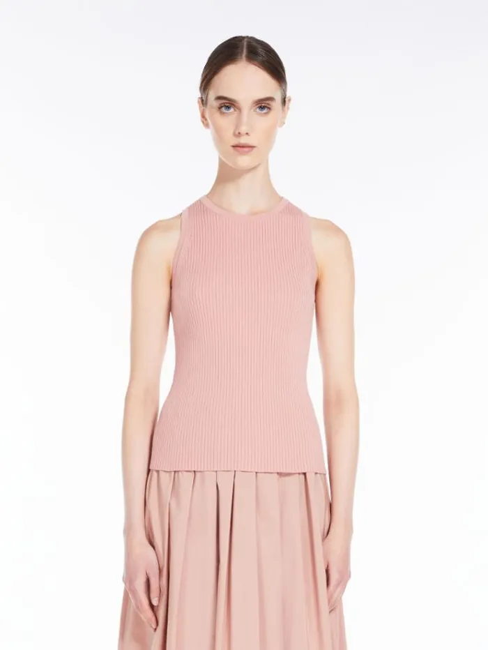 Woman Ribbed Top In Stretch Knit Peach Maxmara Knitwear And Sweatshirts