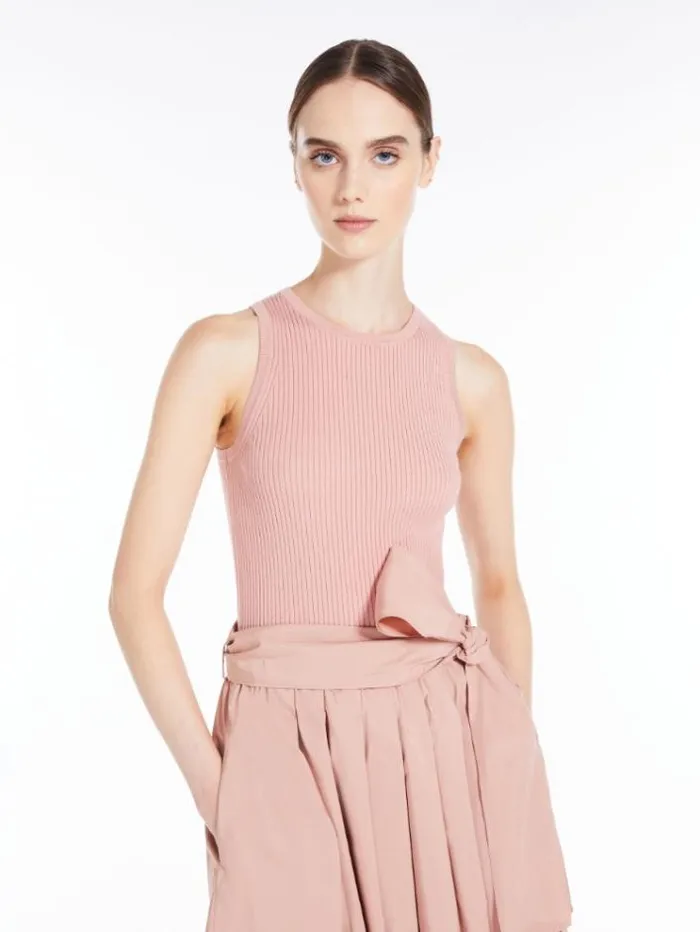 Woman Ribbed Top In Stretch Knit Peach Maxmara Knitwear And Sweatshirts