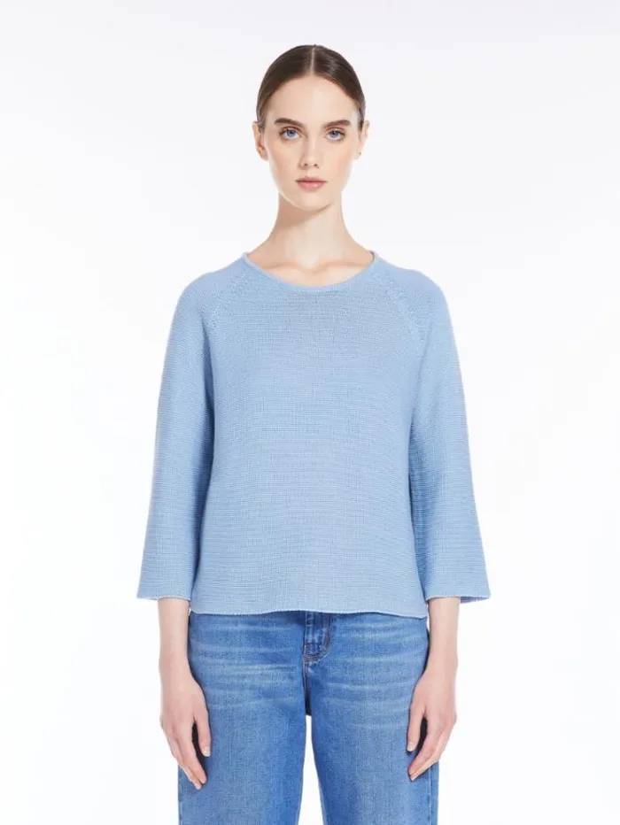 Woman Roundneck Cotton Top Light Blue Maxmara Knitwear And Sweatshirts