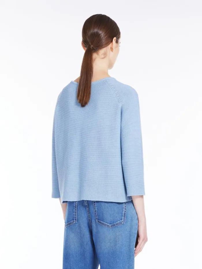 Woman Roundneck Cotton Top Light Blue Maxmara Knitwear And Sweatshirts