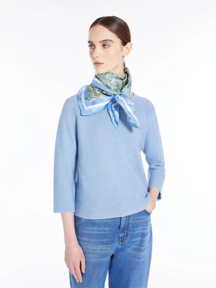 Woman Roundneck Cotton Top Light Blue Maxmara Knitwear And Sweatshirts