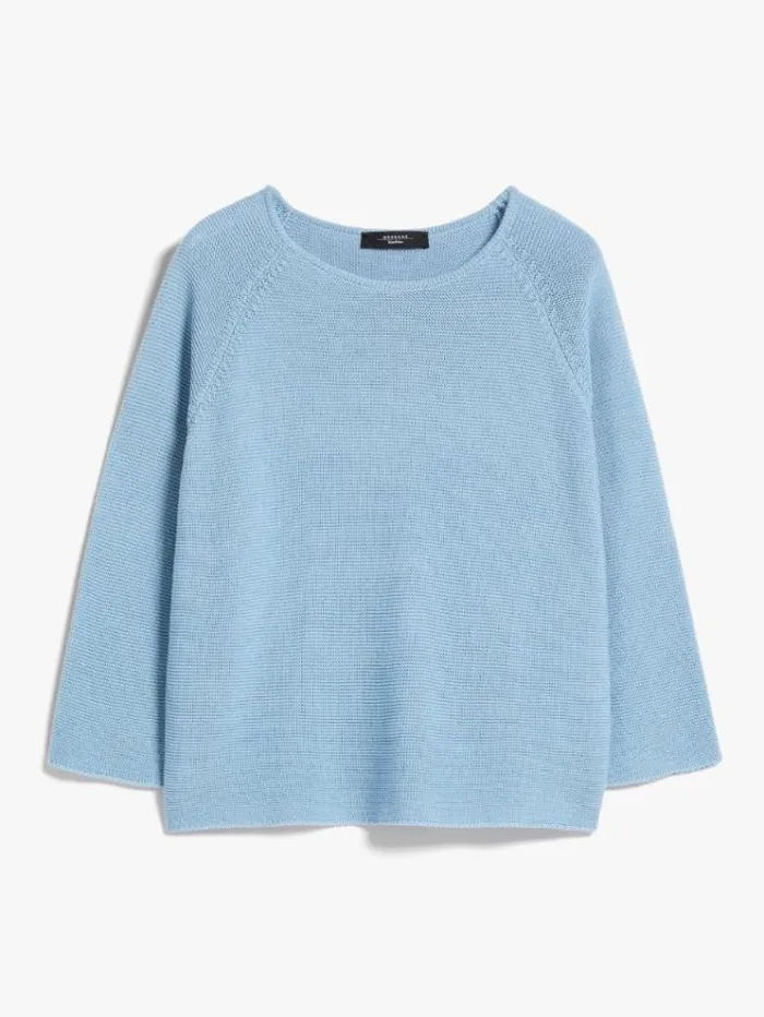 Woman Roundneck Cotton Top Light Blue Maxmara Knitwear And Sweatshirts