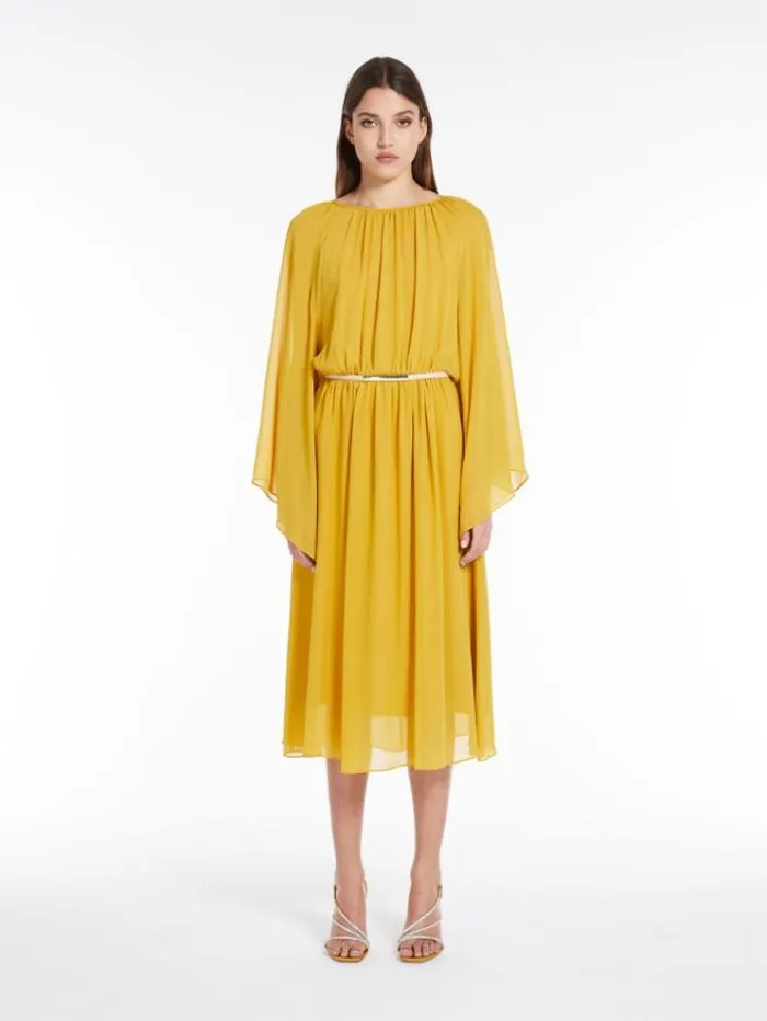 Woman Silk Georgette Dress Ochre Maxmara Dresses