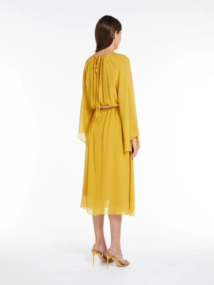Woman Silk Georgette Dress Ochre Maxmara Dresses Woman Silk Georgette Dress Ochre Maxmara Dresses