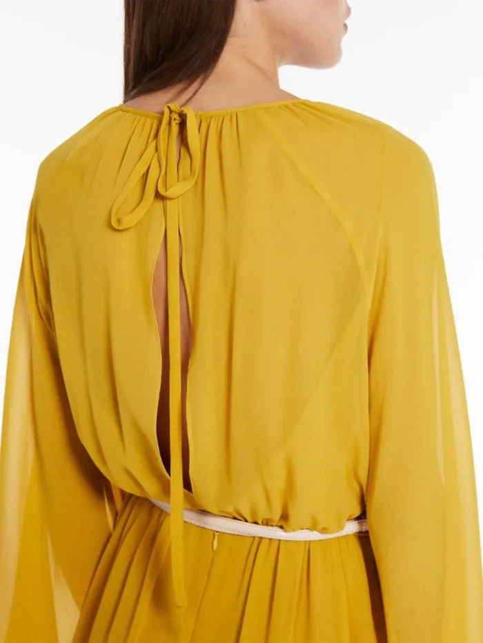 Woman Silk Georgette Dress Ochre Maxmara Dresses Woman Silk Georgette Dress Ochre Maxmara Dresses