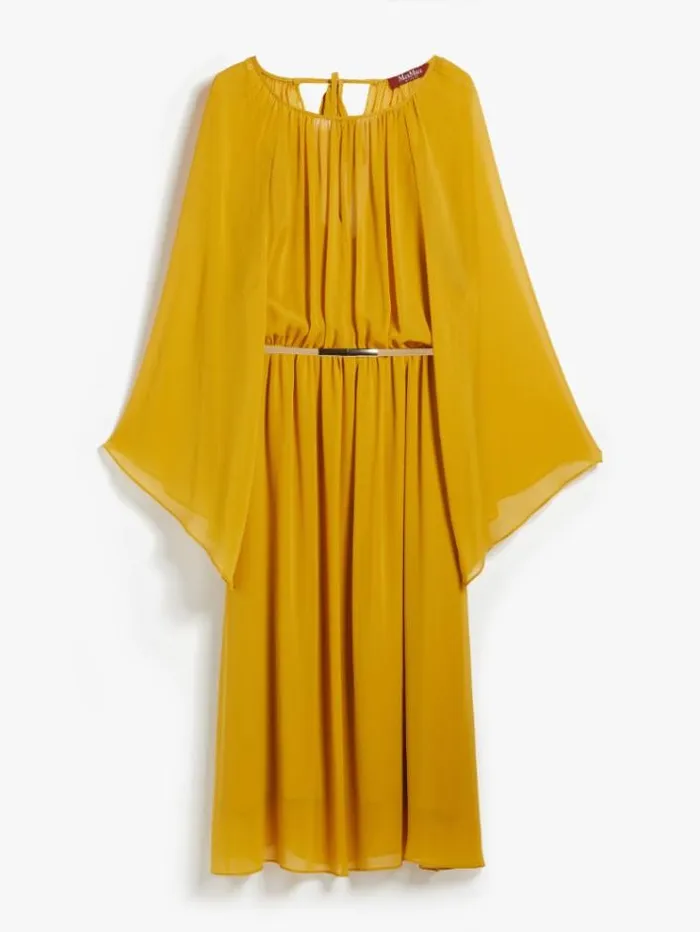 Woman Silk Georgette Dress Ochre Maxmara Dresses Woman Silk Georgette Dress Ochre Maxmara Dresses