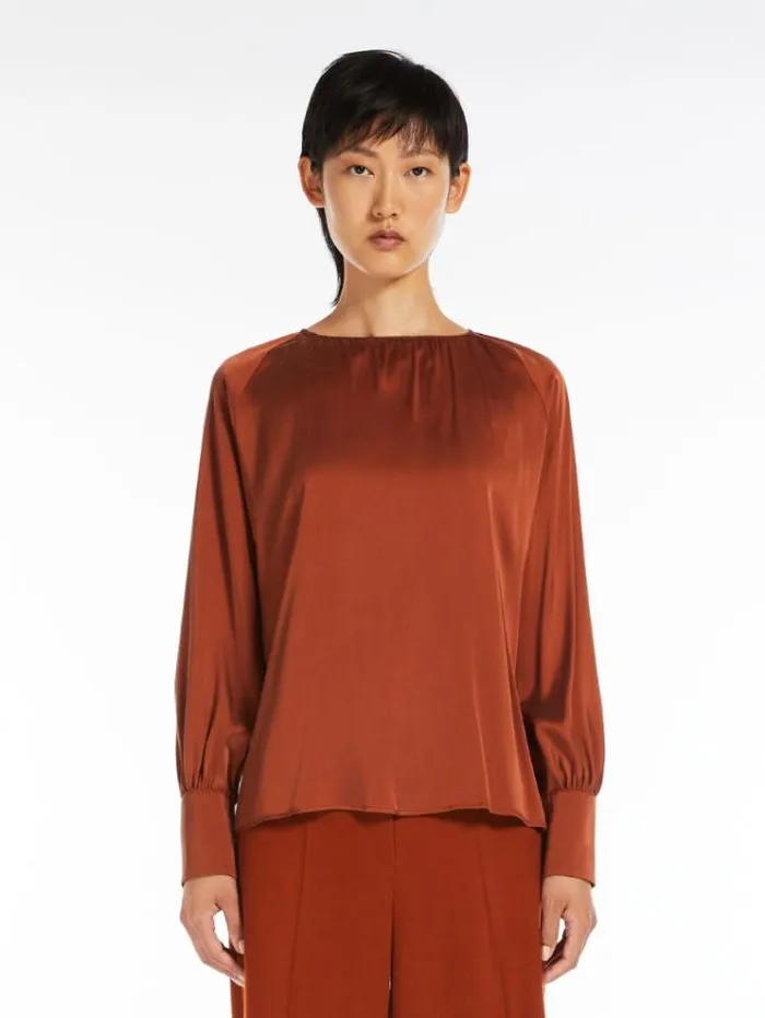 Woman Silk Satin Blouse Orange Maxmara Shirts And Tops