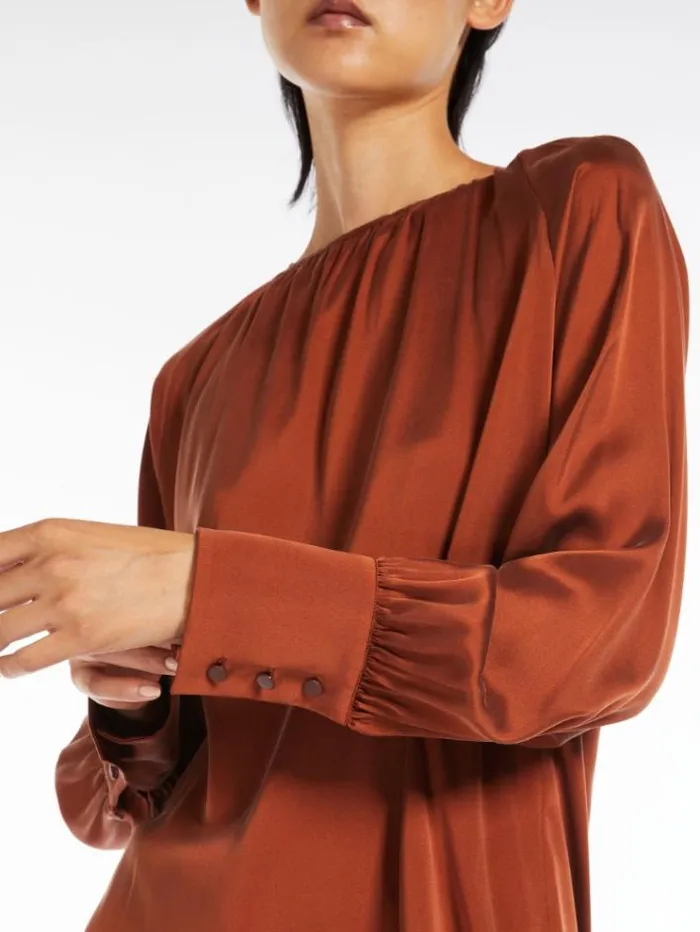 Woman Silk Satin Blouse Orange Maxmara Shirts And Tops