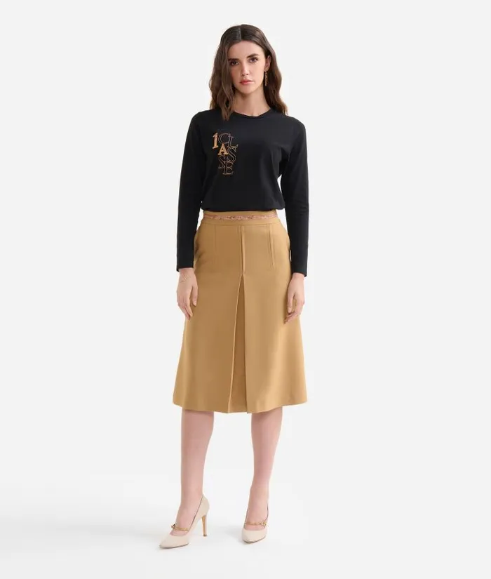 Woman Skirts and Trousers Alviero Martini Cavalry Twill Flared Skirt With Geo Classic Belt Camel