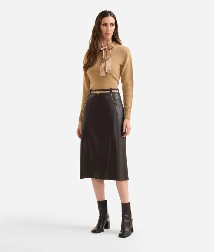 Woman Skirts and Trousers Alviero Martini Faux Napa Leather Skirt With Jewel Belt Chocolate