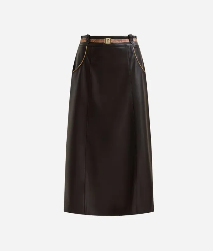 Woman Skirts and Trousers Alviero Martini Faux Napa Leather Skirt With Jewel Belt Chocolate