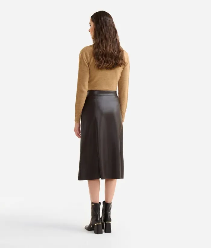 Woman Skirts and Trousers Alviero Martini Faux Napa Leather Skirt With Jewel Belt Chocolate