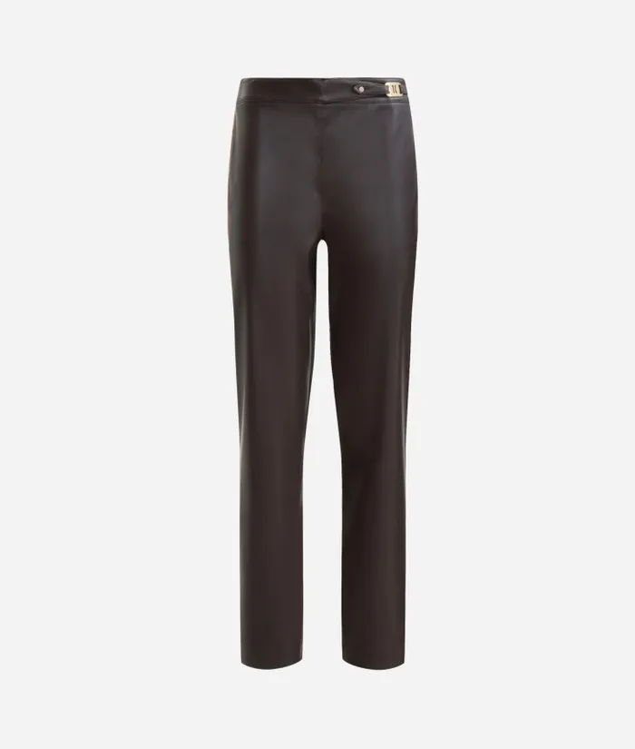 Woman Skirts and Trousers Alviero Martini Faux Napa Leather Trousers With Belt Detail Chocolate
