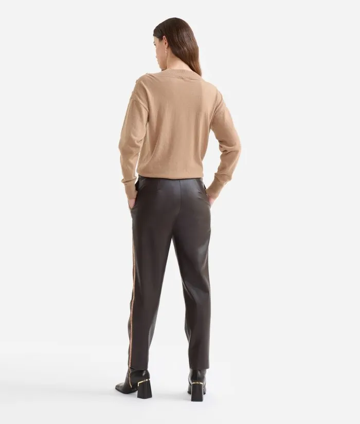 Woman Skirts and Trousers Alviero Martini Faux Napa Leather Trousers With Belt Detail Chocolate