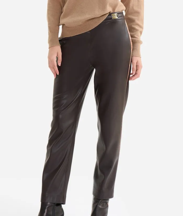 Woman Skirts and Trousers Alviero Martini Faux Napa Leather Trousers With Belt Detail Chocolate
