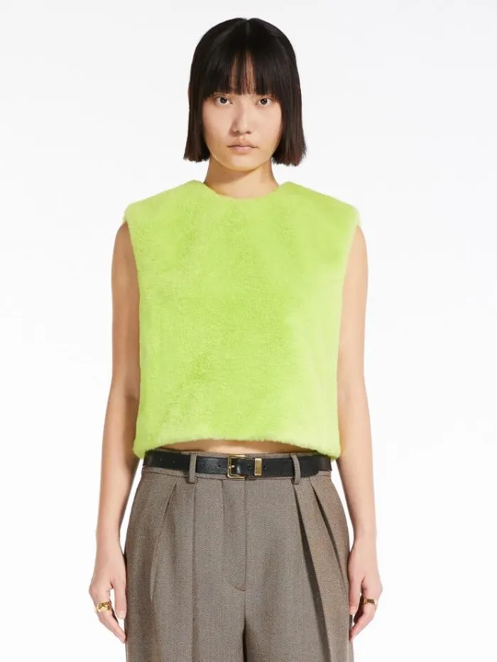 Woman Sleeveless Top In Fluffy Fabric Lime Green Maxmara Shirts And Tops