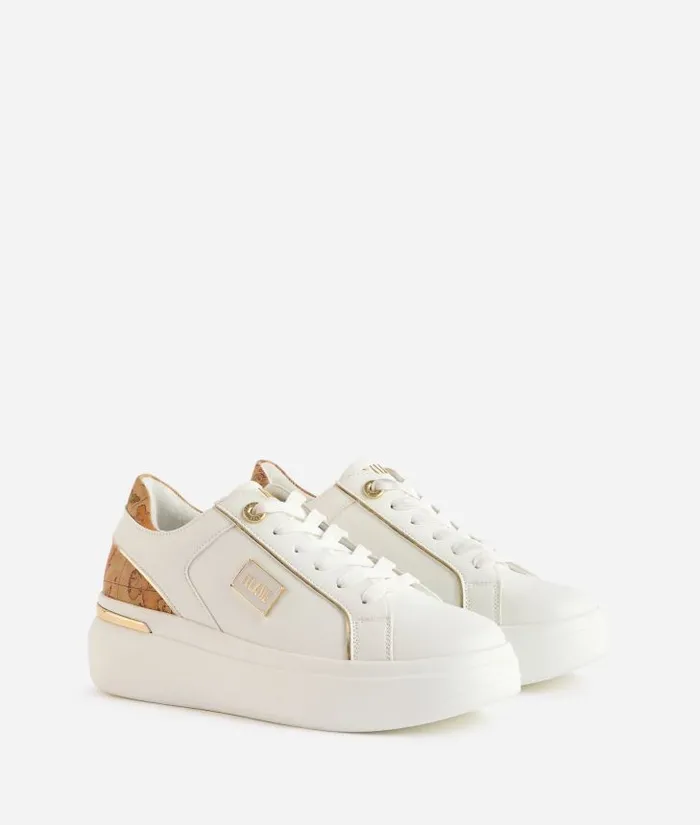 Woman Sneakers Alviero Martini Faux Napa Leather Sneakers With 1 Classe Enamelled Tag White