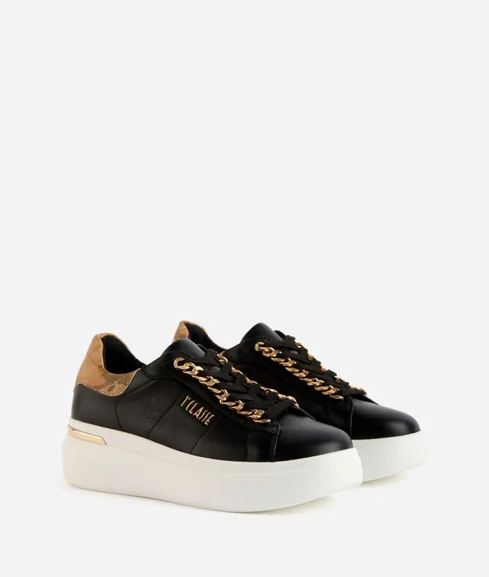 Woman Sneakers Alviero Martini Faux Napa Leather Sneakers With Chain Detail Black