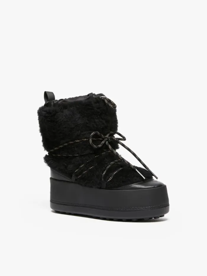 Woman Snow Boots In Teddy Fabric Black Maxmara Ankle Boots And Boots