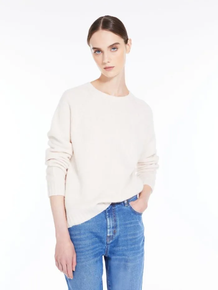 Woman Soft Knit Top In Alpaca And Cotton Ivory Maxmara Knitwear And Sweatshirts