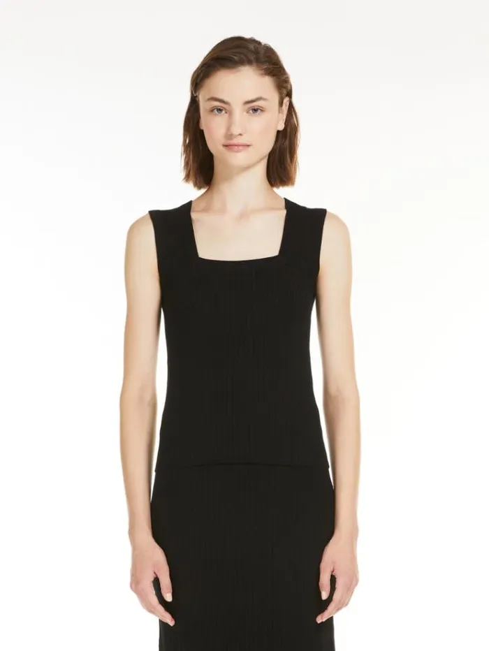 Woman Squareneck Viscose Top Black Maxmara Knitwear And Sweatshirts