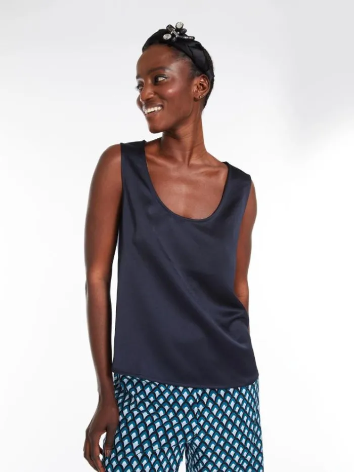 Woman Straightcut Top In Satin And Jersey Navy Maxmara Tshirts