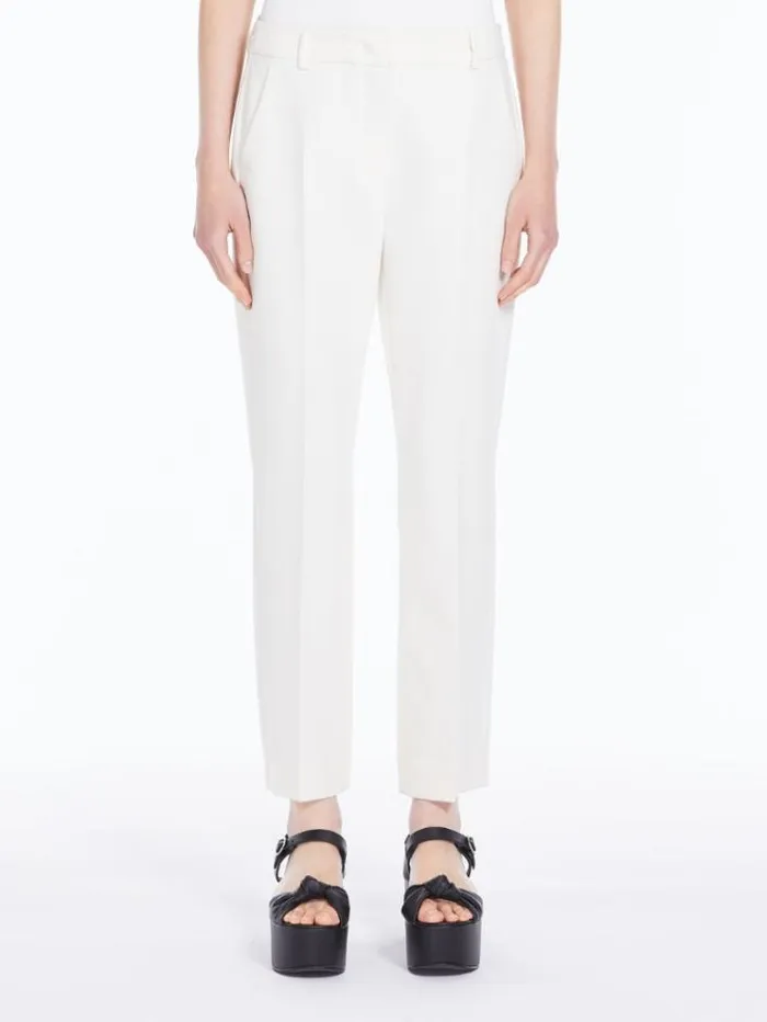 Woman Straightcut Trousers In Plain Weave Fabric Ivory Maxmara Trousers