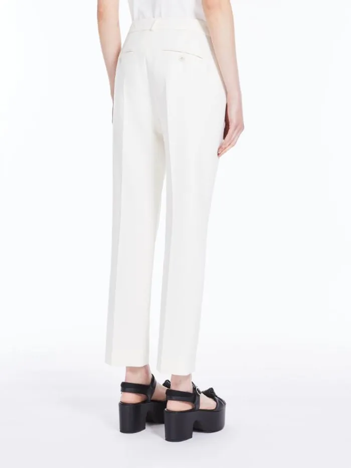 Woman Straightcut Trousers In Plain Weave Fabric Ivory Maxmara Trousers