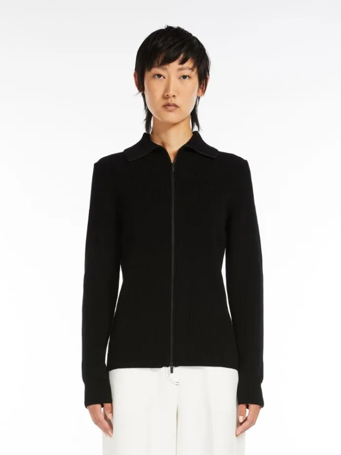 Woman Viscose Yarn Cardigan Black Maxmara Knitwear And Sweatshirts