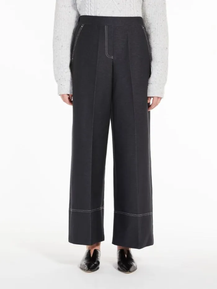 Woman Wideleg Denimjersey Trousers Dark Grey Maxmara Trousers
