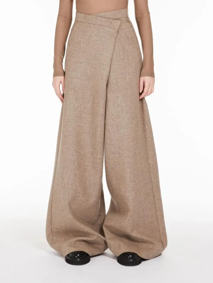 Woman Wide Wool And Cashmere Trousers Sand Maxmara Trousers