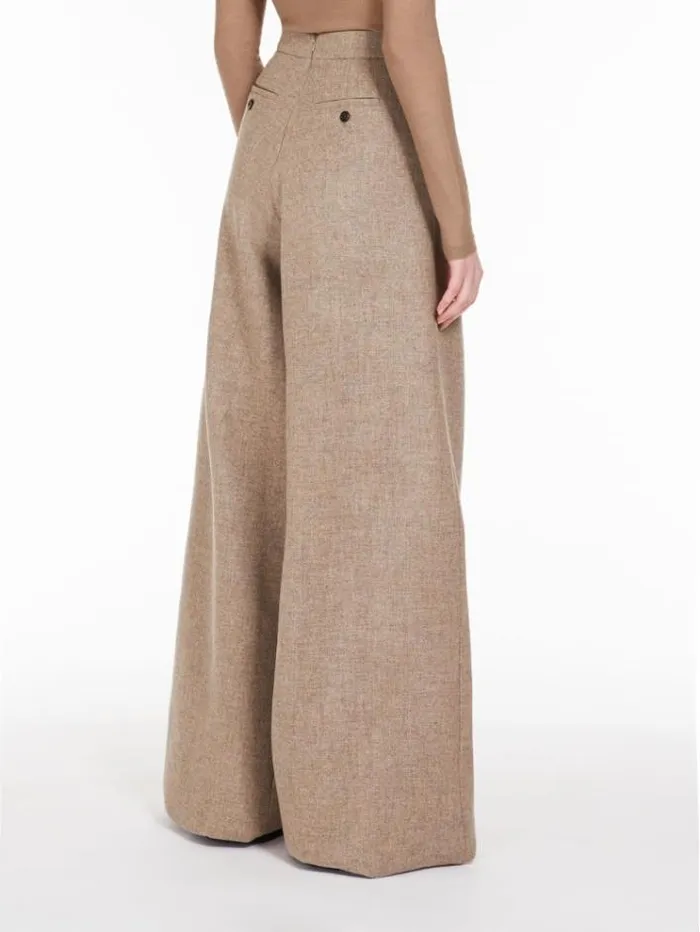 Woman Wide Wool And Cashmere Trousers Sand Maxmara Trousers
