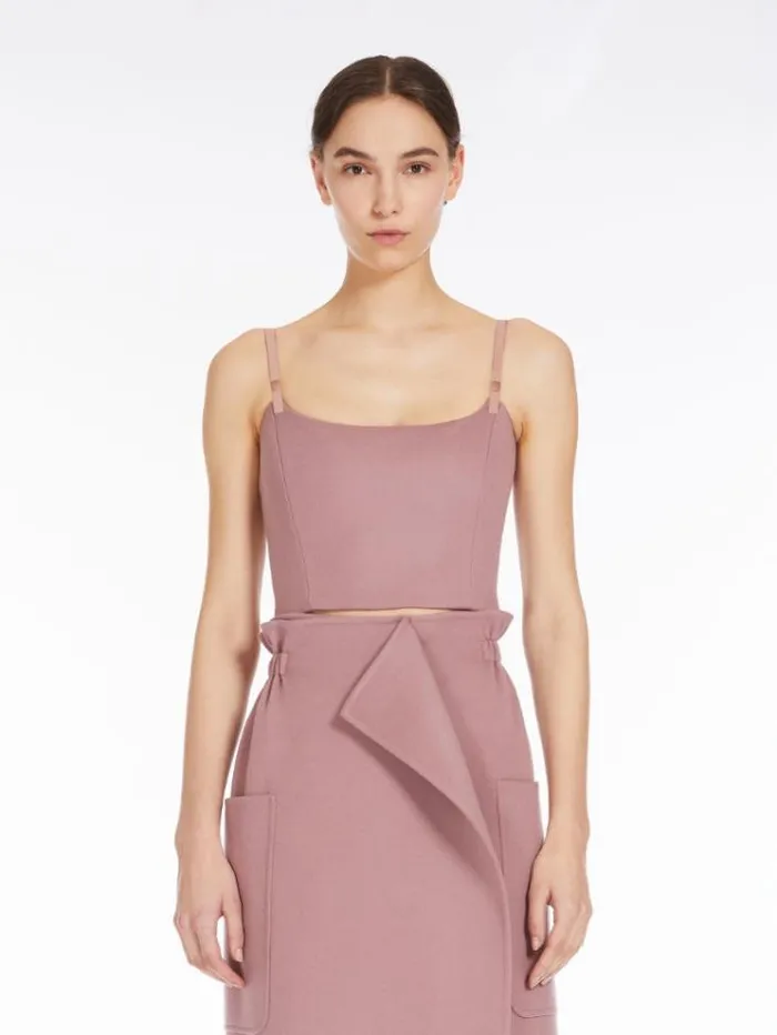Woman Wool And Cashmere Crop Top Pink Maxmara Shirts And Tops
