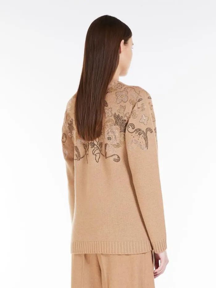 Woman Wool And Cashmere Jumper With Rhinestones Camel Maxmara Knitwear And Sweatshirts Woman Wool And Cashmere Jumper With Rhinestones Camel Maxmara Knitwear And Sweatshirts