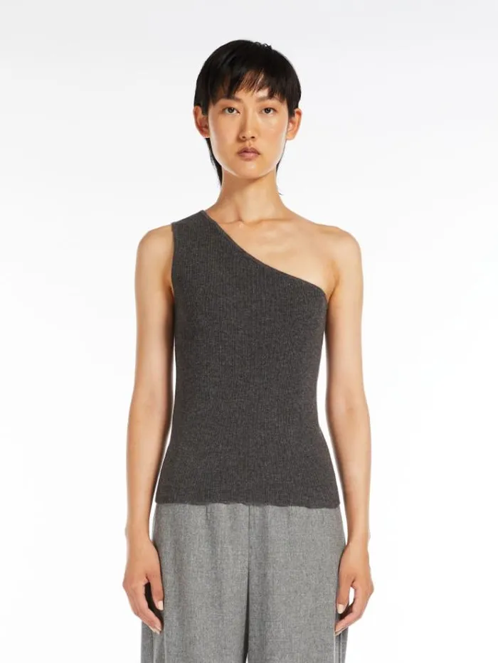 Woman Wool And Cashmere Oneshoulder Top Dark Grey Maxmara Knitwear And Sweatshirts
