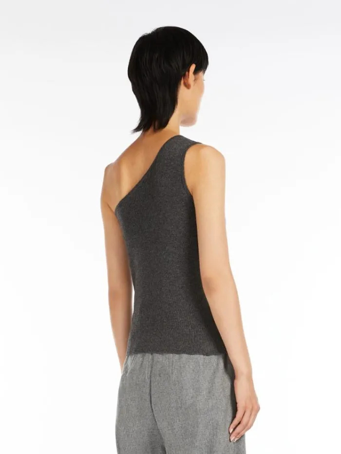 Woman Wool And Cashmere Oneshoulder Top Dark Grey Maxmara Knitwear And Sweatshirts