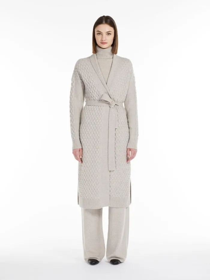 Woman Wool And Cashmere Yarn Maxi Cardigan Beige Maxmara Knitwear And Sweatshirts Woman Wool And Cashmere Yarn Maxi Cardigan Beige Maxmara Knitwear And Sweatshirts