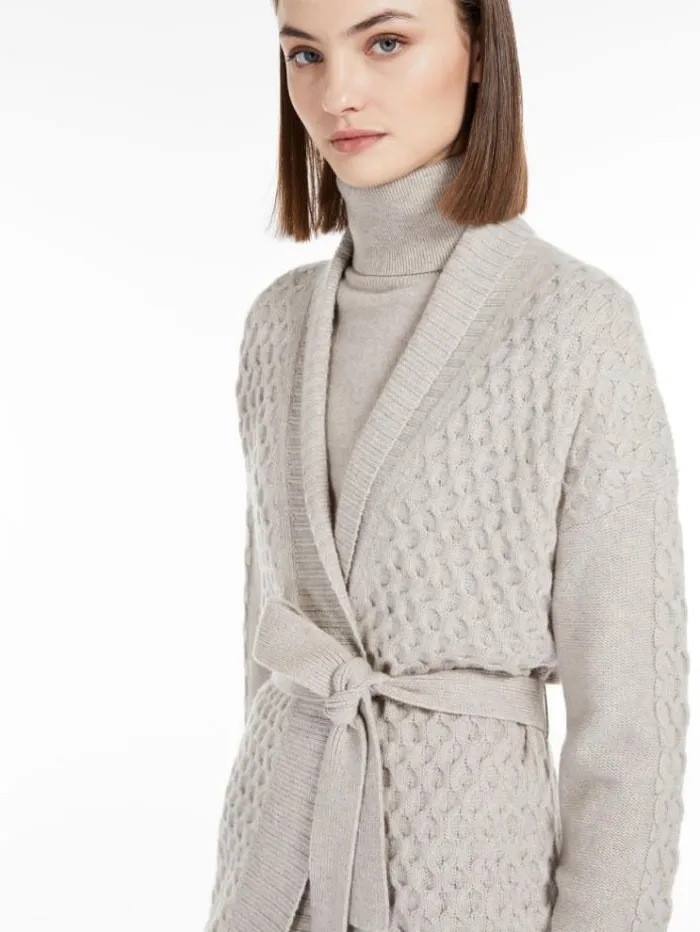 Woman Wool And Cashmere Yarn Maxi Cardigan Beige Maxmara Knitwear And Sweatshirts Woman Wool And Cashmere Yarn Maxi Cardigan Beige Maxmara Knitwear And Sweatshirts