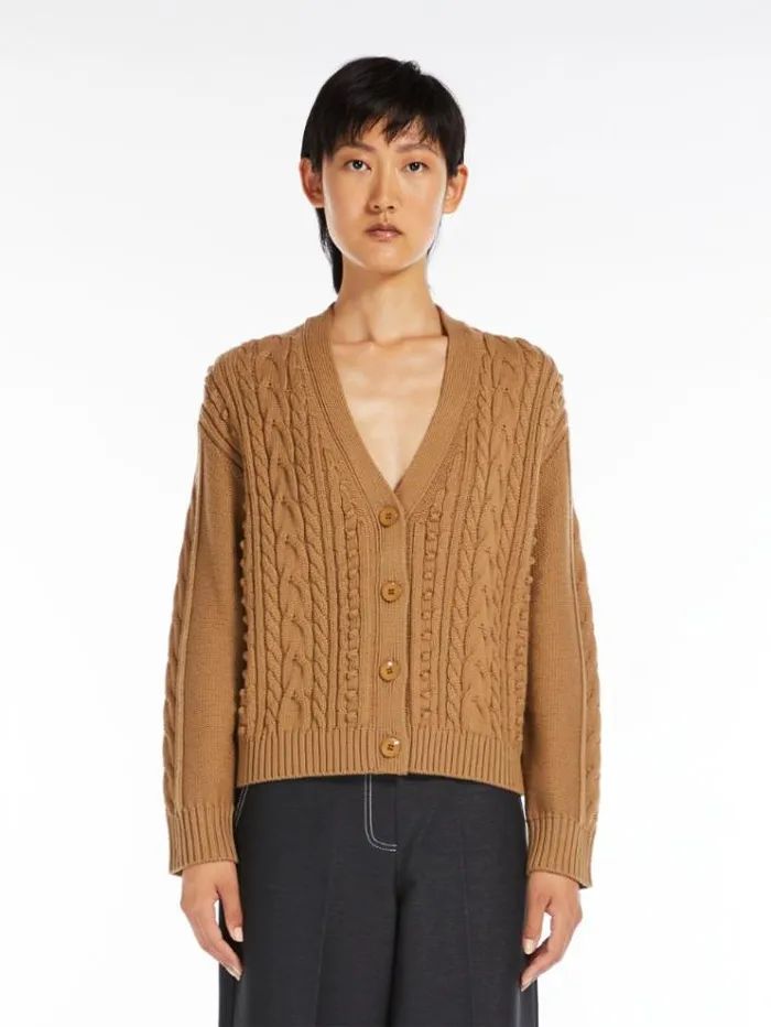 Woman Wool Yarn Cardigan Camel Maxmara Knitwear And Sweatshirts