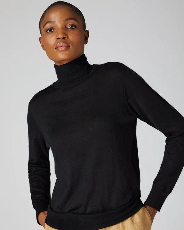Women 007 Superfine Roll Neck Cashmere JumperIn Black Black NPeal Turtle Necks