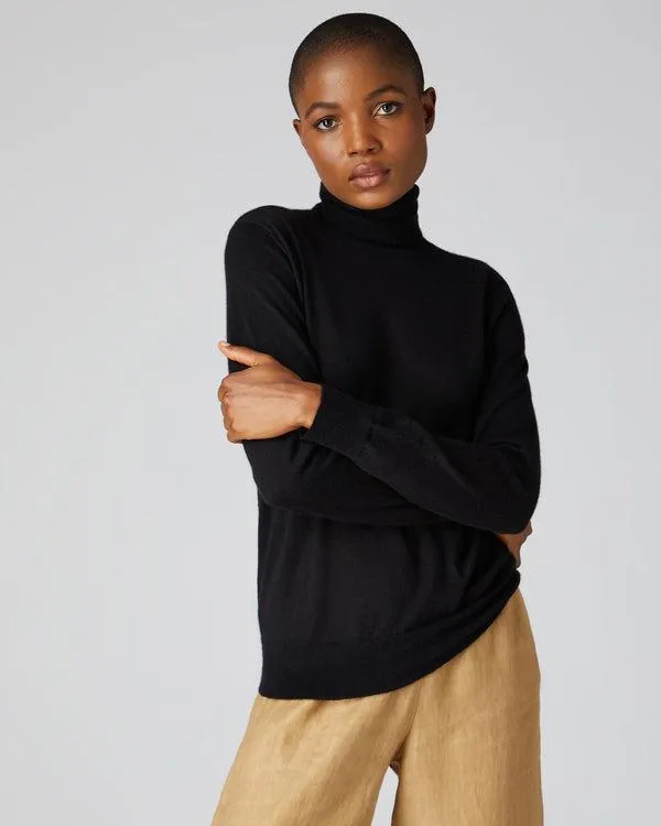 Women 007 Superfine Roll Neck Cashmere JumperIn Black Black NPeal Turtle Necks