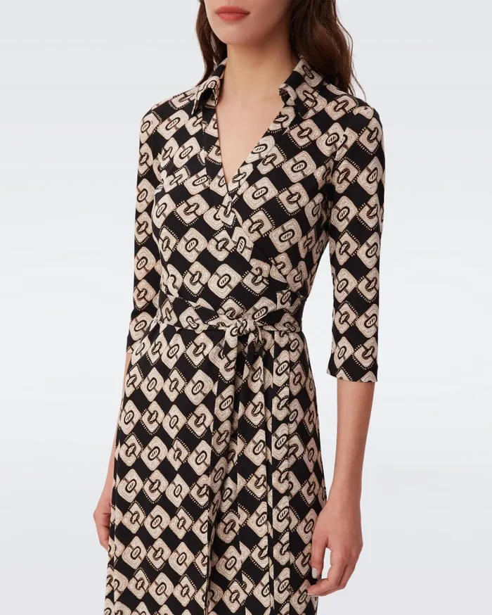 Women Abigail Silk Jersey Midi Wrap Dress Paisley Chainlink Black DVF Dresses