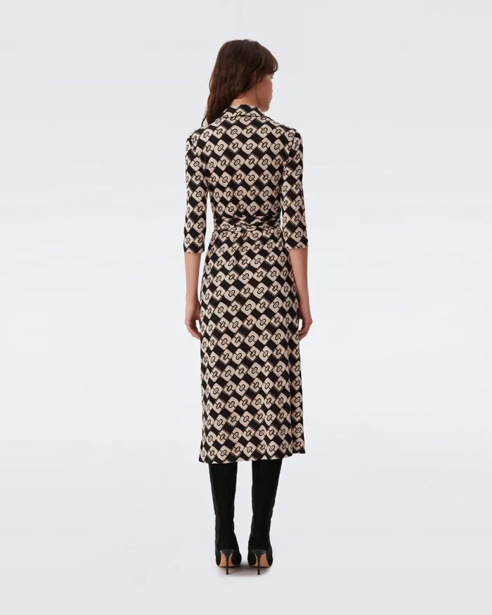 Women Abigail Silk Jersey Midi Wrap Dress Paisley Chainlink Black DVF Dresses