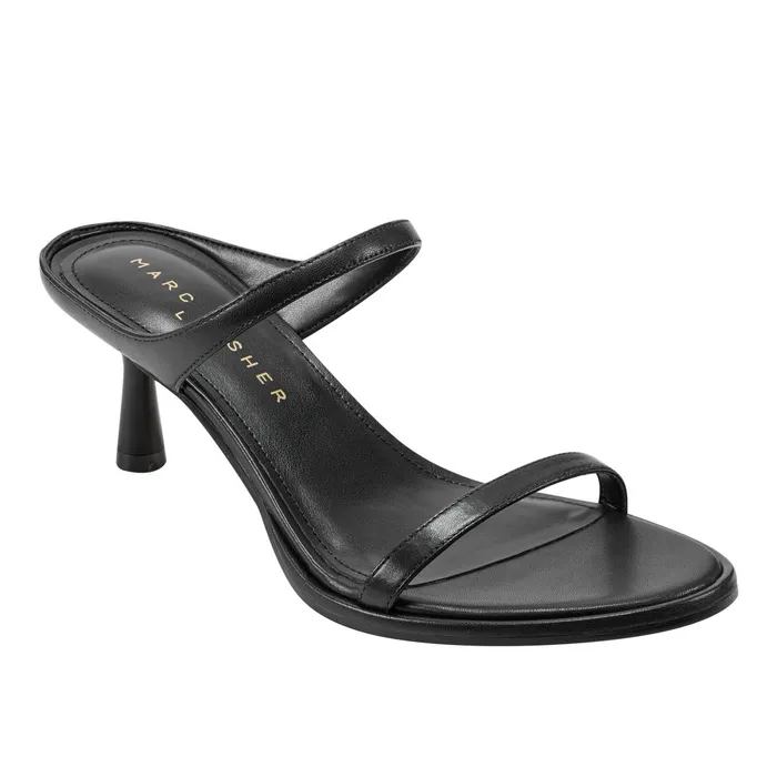 Women Alonde Heeled Slide Sandal Black Leather Marc Fisher Sandals