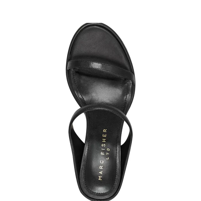 Women Alonde Heeled Slide Sandal Black Leather Marc Fisher Sandals