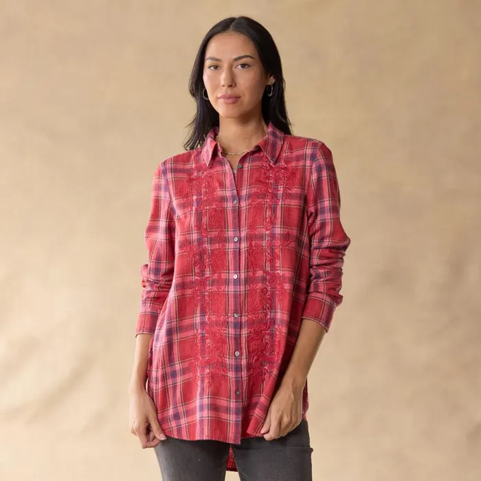 Women Amadi Plaid Tunic Petite Red Plaid Sundance Catalog Petite Styles