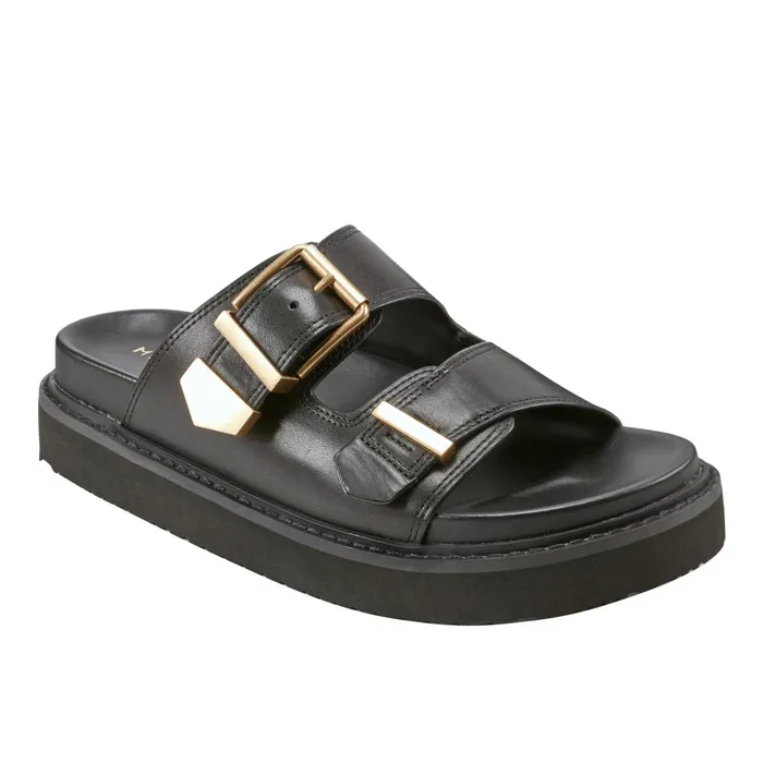 Women Amirra Buckle Slide Sandal Black Leather Marc Fisher Sandals
