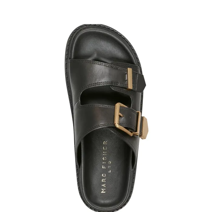 Women Amirra Buckle Slide Sandal Black Leather Marc Fisher Sandals
