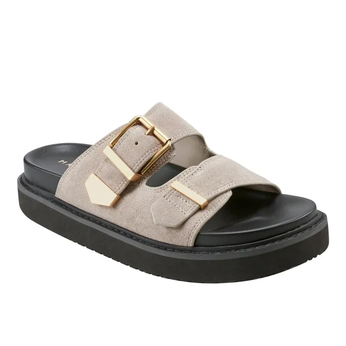 Women Amirra Buckle Slide Sandal Taupe Suede Marc Fisher Mules and Slides